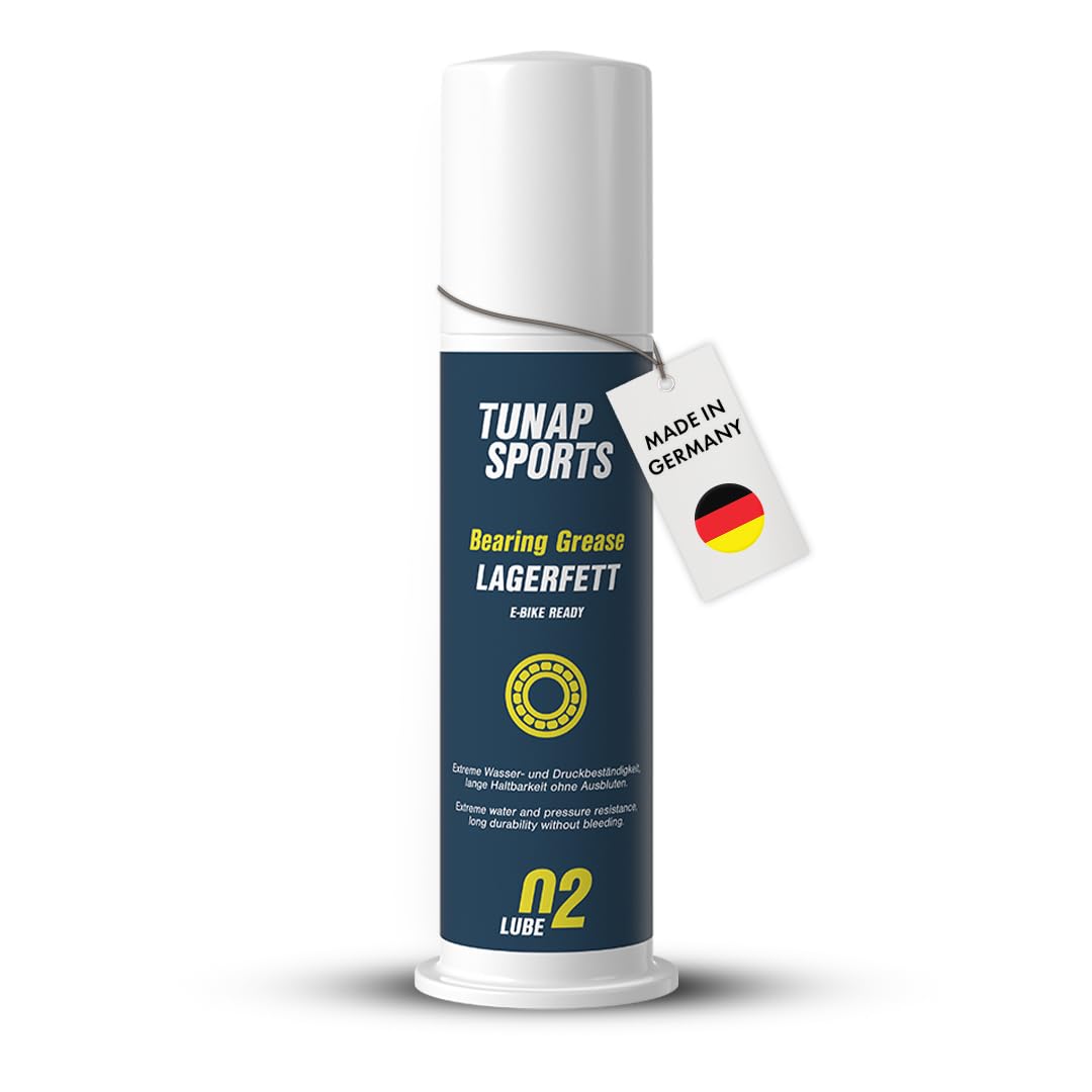 TUNAP SPORTS Lagerfett 100 g | Schmierung für die Tretlager, Steuersatz und Antrieb am Fahrrad | Praktischem Spender | Wasser- und Druckbeständig | Made in Germany
