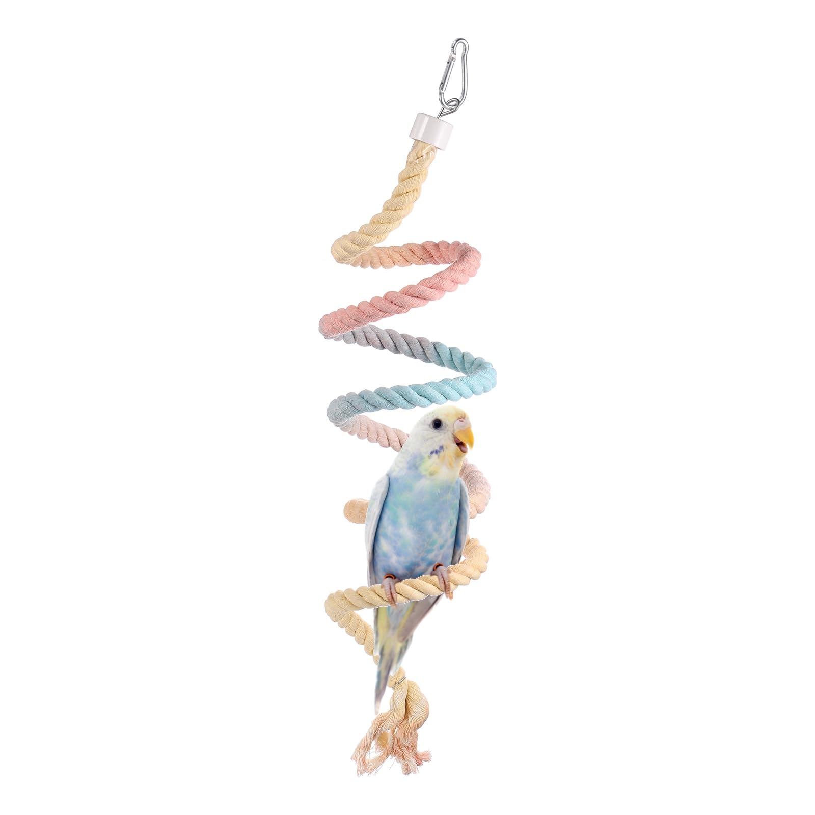 sourcing map Bird Rope Perch Swing, Spiral Rope Perch Standing Pole Accessory Climbing Swing Paw Grinding 150cm / 59 Inch, (Colorful) Intended for Parrot/Parakeet/Budgies/Cockatiels/Lovebirds