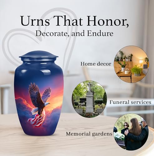 Image of Eagle Cremation Urns for Human Ashes - American Flag Patriotic Urn for Adult Mom & Dad - Military Urn for Ashes Adult Male - Veteran Funeral Urn for Women (10 Inch)