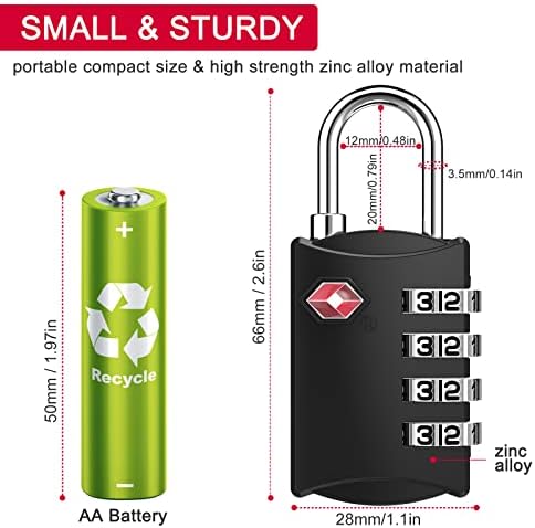 ZHEGE Luggage Lock, Travel Padlocks TSA Approved, 4 Digit Combination Padlock for Suitcase, Backpack, Laptop Bag, Briefcase and Tent Zippers, Small Code Lock for Gym Lockers, Drawer ( Black)