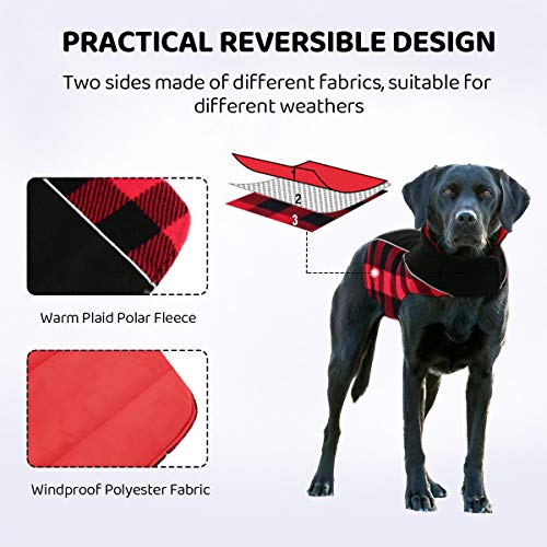 CITÉTOILE Warme Hundemantel Winter, Hundemantel mit Bauchschutz, Wintermantel für Hunde mit Reflektierend, Wendbarer Hundejacke Hundekleidung mit Geschirrloch, Rot, S