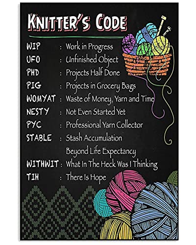 Canvas Wall Art Crochet And Knitter's Code Yarn Stable Print Painting Modern Canvas Wall Art For Living Room Farmhouse Wall Decor Vintage Poster Framed 6x8 inch