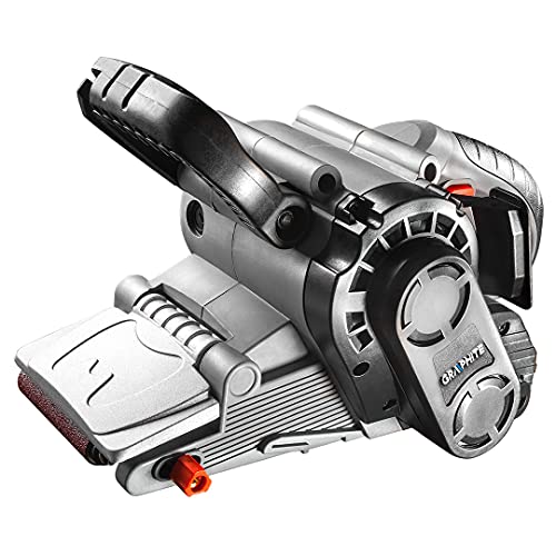 GRAPHITE Bandschleifer 800W, 75x457mm Endlosband, Zusatzhandgriff, Winkelverstellung, Feststellschalter, schwenkbarer Endlosbandschutz, 3m Kabel, Staubbeutel und Endlosband inkl.