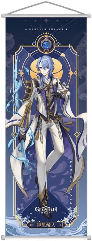 Hanaiette 1PC Genshin Impact Scroll Poster Wall Hanging Forged Cloth Painting Decor Live Room Bedroom Art Print 70 x 25 cm (Kamisato Ayato)