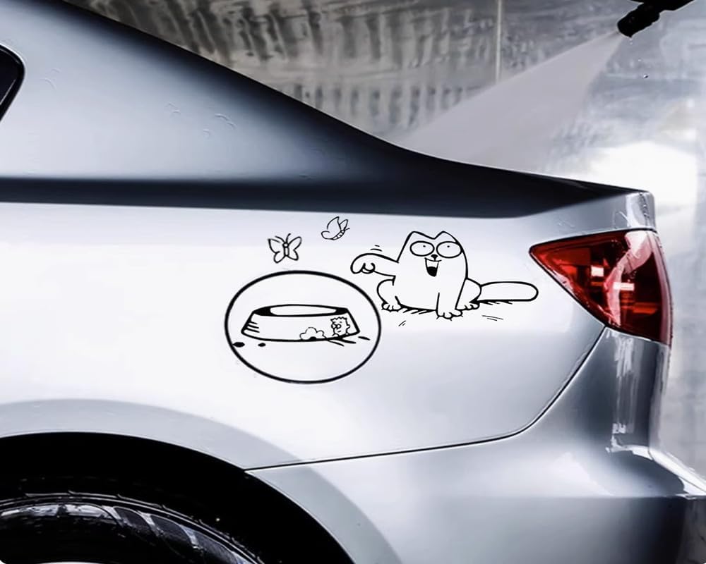 Simon Cat Car Fuel Tank Cover Sticker - Cute Cartoon Vinyl Decal - Scratch-Resistant Gas Cap Decoration - Easy to Apply & Remove (5''x9.14'', 2pcs) - Image 3