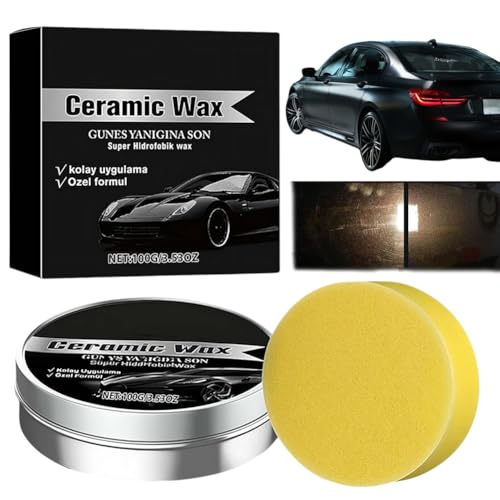 Crème de cire en céramique titane, cire de polissage pour revêtement de voiture, protection durable, formule douce avec éponge, pâte anti-rayures, améliore la brillance de votre véhicule