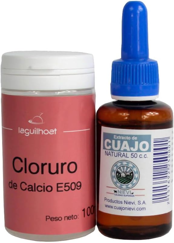 Pack Mini Cloruro de Calcio 33% y Cuajo Natural para Queso Casero, cuajar leche pasteurizada, cuajada, queso fresco y base para quesos prensados 100 ml + 50 ml