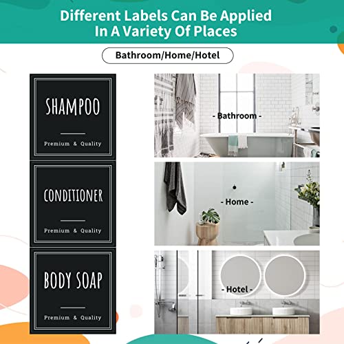 Image of Segbeauty Soap Dispenser Labels, 18pcs Bathroom Waterproof Labels for Bottles, Black Removable Self-Adhesive Cleaning Bottle Label Stickers Printed with Shampoo Conditioner Body Soap