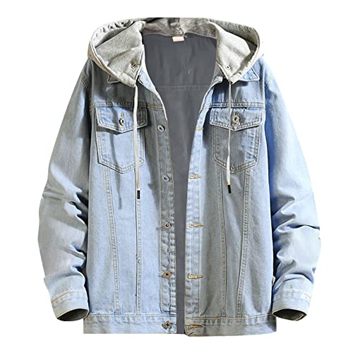 Manteau en jean homme long veste à capuche confortable mi-saison coupe ajustée XXL