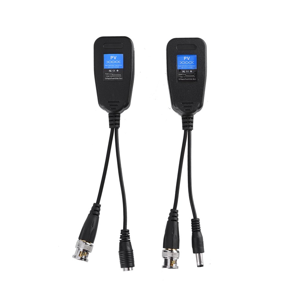 Qioni 1Pair Power Video Balun, HD-CVI/TVI/AHD Passive CCTV Coax BNC Video Balun with Power Connector and RJ45 CAT5 Data Transmitter, Compact Size and Easy Installation