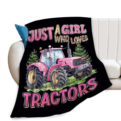 Just A Girl Who Love Tractors Blanket Pink Tractor Decor Throw Blanket Gifts for Girls Boys Super Warm Soft Plush Fleece Flannel Blanket Winter Couch Bedding Blanket for Adults Kids Women Men 50"X40"