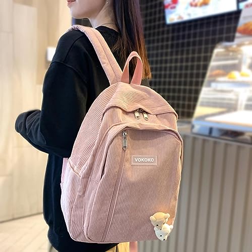 Sac à dos cartable en velours côtelé stripe mignon résistant pour étudiante active