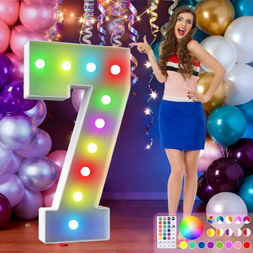 Image of 4FT Colorful Marquee Numbers,18-Color Number 7 with Remote Control Large Light Up Numbers Sign,Pre-Cut Foam Board Set for Party Decoration, Birthdays, Weddings, Graduations, Baby Anniversaries