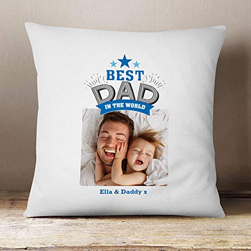 Thoughtful Gifts Luxury personalised Best Dad Cushion Pillow, Fathers Day Birthday Present for Dad Add your own Photo and Special Message!