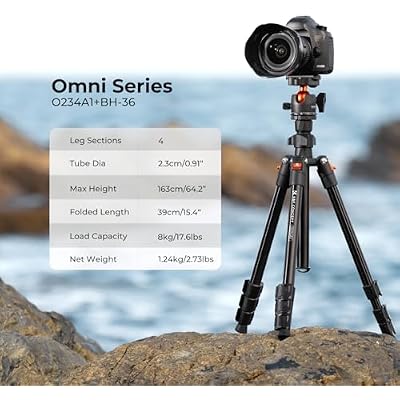 K&F CONCEPT 64 inch/163 cm Camera Tripod,Lightweight Travel Outdoor DSLR Tripods with 360 Degree Ball Head Load Capacity 17.6 lbs/8 kg,Cellphone Clip for Smartphone Live Streaming Vlog O234A1+BH-36
