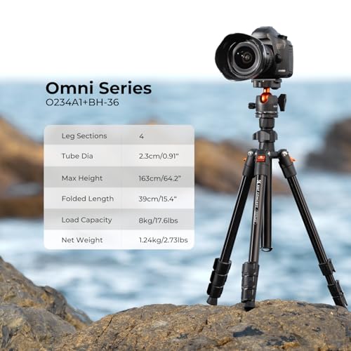 K&F CONCEPT 64 inch/163 cm Camera Tripod,Lightweight Travel Outdoor DSLR Tripods with 360 Degree Ball Head Load Capacity 17.6 lbs/8 kg,Cellphone Clip for Smartphone Live Streaming Vlog O234A1+BH-36 by K&F CONCEPT - Used condition - Image 2