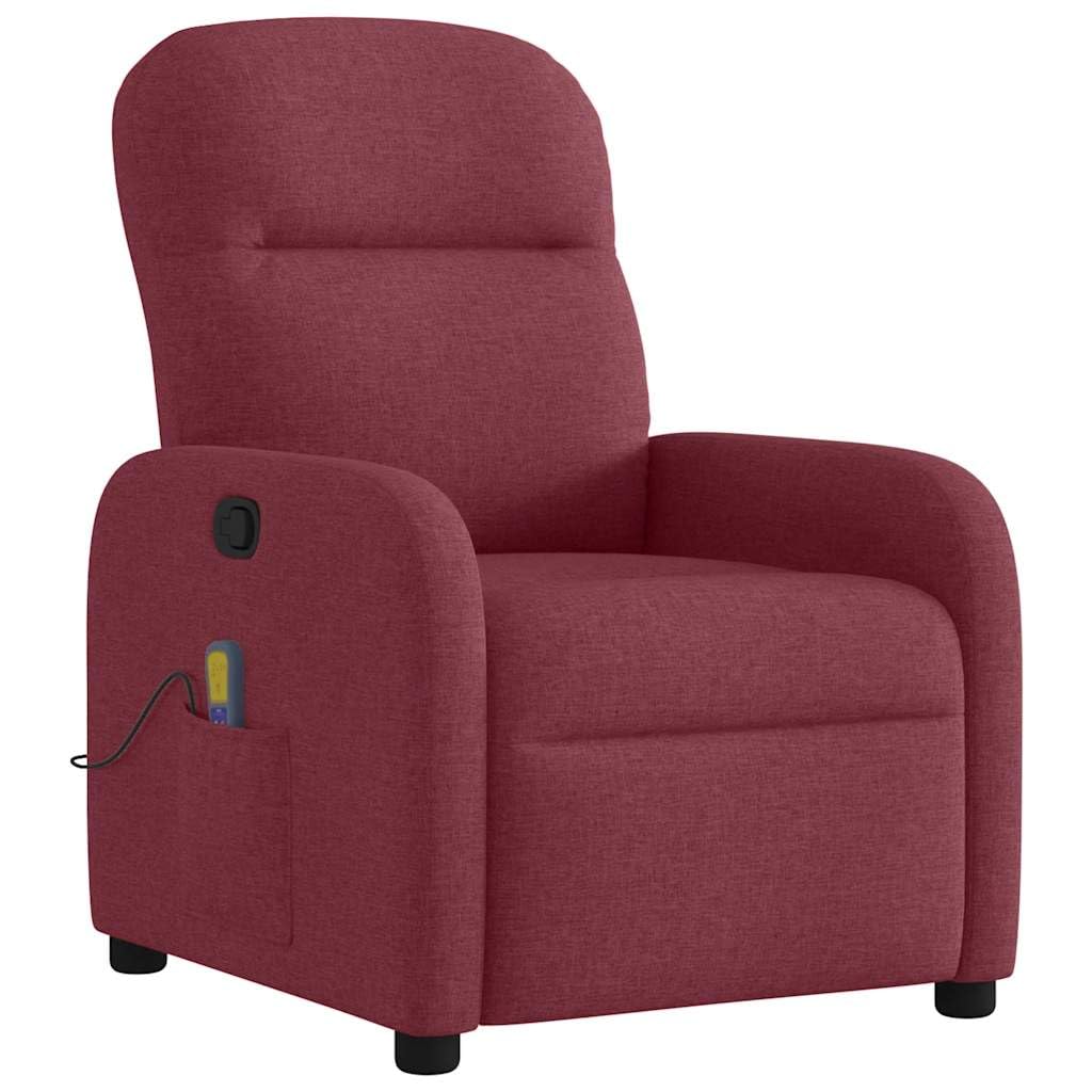 Poltrona massaggiante in tessuto vinaccia, poltrona relax con funzione sdraio, massaggio a 6 punti, porta USB, tasca laterale, comoda poltrona per soggiorno e camera da letto, portata 110 kg