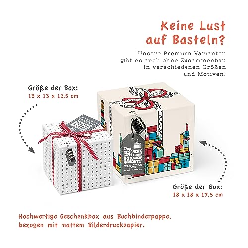 SURPRISA Geschenkbox, Rätselbox Geldgeschenke Verpackung, Gutscheine zum Geburtstag oder Hochzeit, Worträtsel, Größe S (12cm)