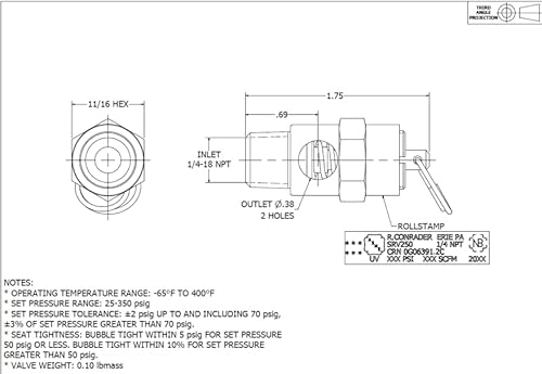 Brass, 1/4" Npt Industrial Soft Seat Safety Pressure Relief Valve, Made In The Usa (110 Psi / 100 Scfm) #TOP4