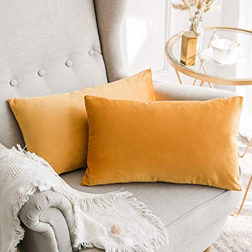 Image of Khooti Velvet Cushion Cover Pack of 1-12 inch x 24 inch / 30 x 61 cm - Color - Gold - Soft Pillow Covers Cushion Case for Sofa Bedroom Livingroom Chair Car, Cushion Cover