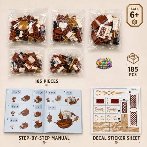 Image of Yashoni Airship Building Blocks Set - 185 Pcs Steampunk 2-in-1 Model Kit | Pull String Propeller Action, STEM Construction Toy for Kids 6+ Boys & Girls | Educational 3D Building Kit, Gift