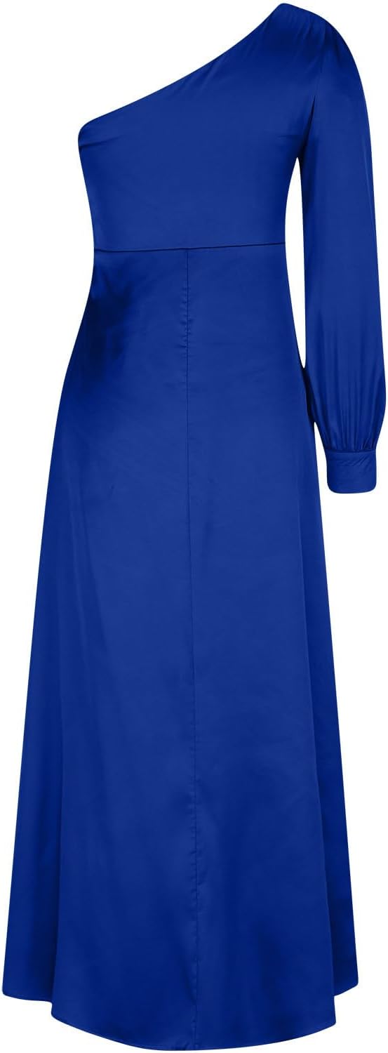 Hollow Long Sleeve One Shoulder Evening Maxi Dress for Women Ruched Gowns | Women's Twist Ruch High Split Long Dress Formal Cocktail Party Dresses Fashion Gown
