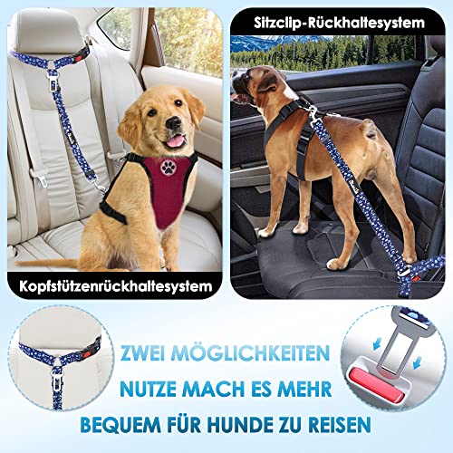 SlowTon Hundegurt fürs Auto, 2-in-1 Kopfstützen-Rückhalte Anschnallgurt Hund Auto mit Universalschnalle und einstellbarem, reflektierendem Gummiband zum Aufhängen von Sicherheitsgurten an Kopfstützen