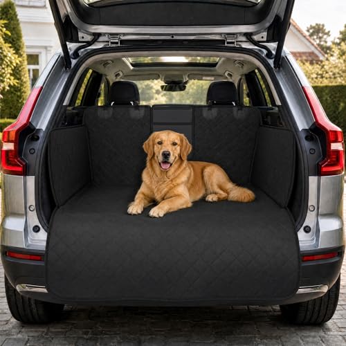 KORVORIA Copri Baule Auto per Cani, Telo Bagagliaio Auto per Cani Impermeabile e Antiscivolo, Tappetino per Cani da Bagagliaio Universale con Protezione Laterale e Paraurti (185x105 cm)
