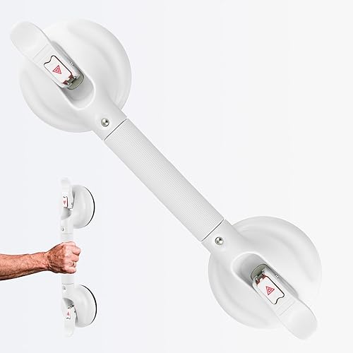 Mango de ducha, asas de ducha con fuerte ventosa, barra de seguridad de baño para personas mayores discapacitadas y discapacitados, color blanco