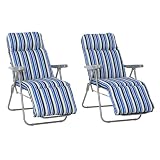 Outsunny Pack de 2 Tumbonas Plegables Jardín 60x75x65-102 cm Rayas Azul