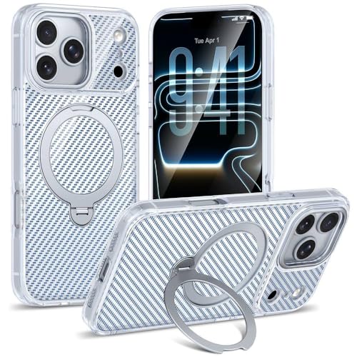 iPhone 14 Pro Max�p�P�[�X �}�O�l�b�g���P�[�X 360�x��]�����O�X�^���h�t�� �J�[�{���t�@�C�o�[�� ���� �X���� �ϏՌ� �ی�J�o�[ 120�x�X�΃L�b�N�X�^���h�t�� ���̓}�O�l�b�g ���C�����X�[�d�Ή� �N���A�AC3�AiPhone 14 P