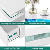 YITAHOME Couchtisch Weiß, Wohnzimmertisch Hochglanz mit 16-Farbiger LED Beleuchtung Modern, Beistelltisch Weiss mit Offenem Ausstellungsregal und 4 Ausziehbaren Schubladen 90x55x41,1 cm – Ansicht 5