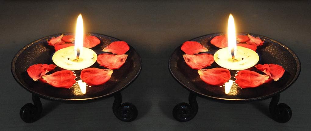 Small Wrought Iron Pillar Candle Stand, 4.5" Tall 2" Candle Plate - Hand Made by Lal Haveli Valentine Day Gifts Pack