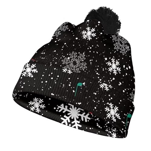 Babrukda Kids Beanie Hat with Fur Pom Warm Winter Knit Hat Thick Chunky Cuffed Cap for Outdoor Christmas Snowflake Beanies