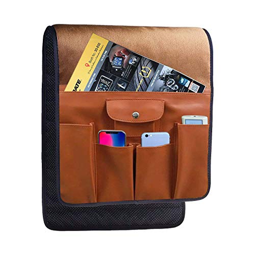 Sofa Armrest Caddy Organizer - Couch Remote Control Holder Arm Chair Organizer Armrest Storage Bedside Caddy, Valvate PU Leather, Smart Phone Book Magazine , Coin Pocket , Remote Control Organizer