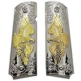 1911 Full-Size Metal Grips for Kimber, Colt, Rock Island, Springfield, Taurus, and Clones 1911 Full-Size Grips (Government/Commander) â.“ Gold & Silver Bald Eagle, Ornate Scrollwork, Ambi-Cut