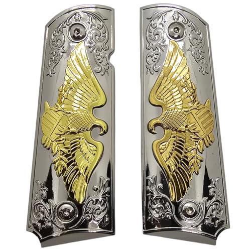 1911 Full-Size Metal Grips for Kimber, Colt, Rock Island, Springfield, Taurus, and Clones 1911 Full-Size Grips (Government/Commander) â.“ Gold & Silver Bald Eagle, Ornate Scrollwork, Ambi-Cut