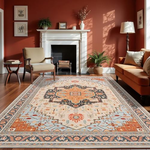 Macgace 6x9 Orange Beige Area Rug for Living Room, Machine