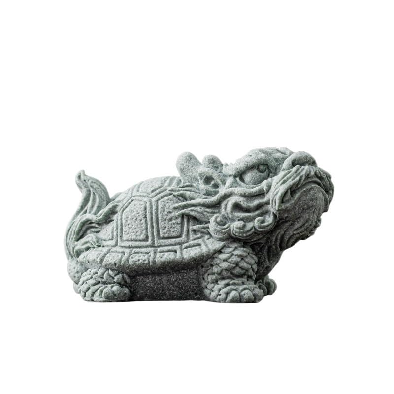 Statua fatta a mano a forma di tè per animali domestici, in arenaria verde, drago della fortuna, tartaruga, ornamento per animali domestici, decorazione per la scrivania, accessori per la tavola