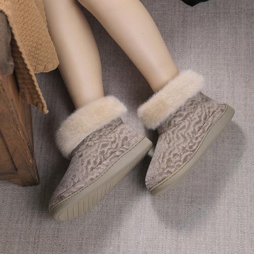 Bigwow Women's Bootie Slippers Fuzzy Lined Knit Ankle Boots Cozy House Slipper Non-Slip Warm Indoor Outdoor Booties Shoes with Plush Collar2
