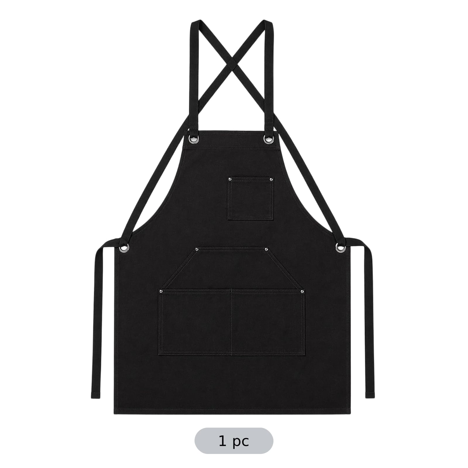 Tablier de travail noir en polyester coton, design croisé réglable, tablier robuste avec de nombreuses poches à outils pour hommes et femmes, pour barbecue, cuisine, atelier et travaux intensifs