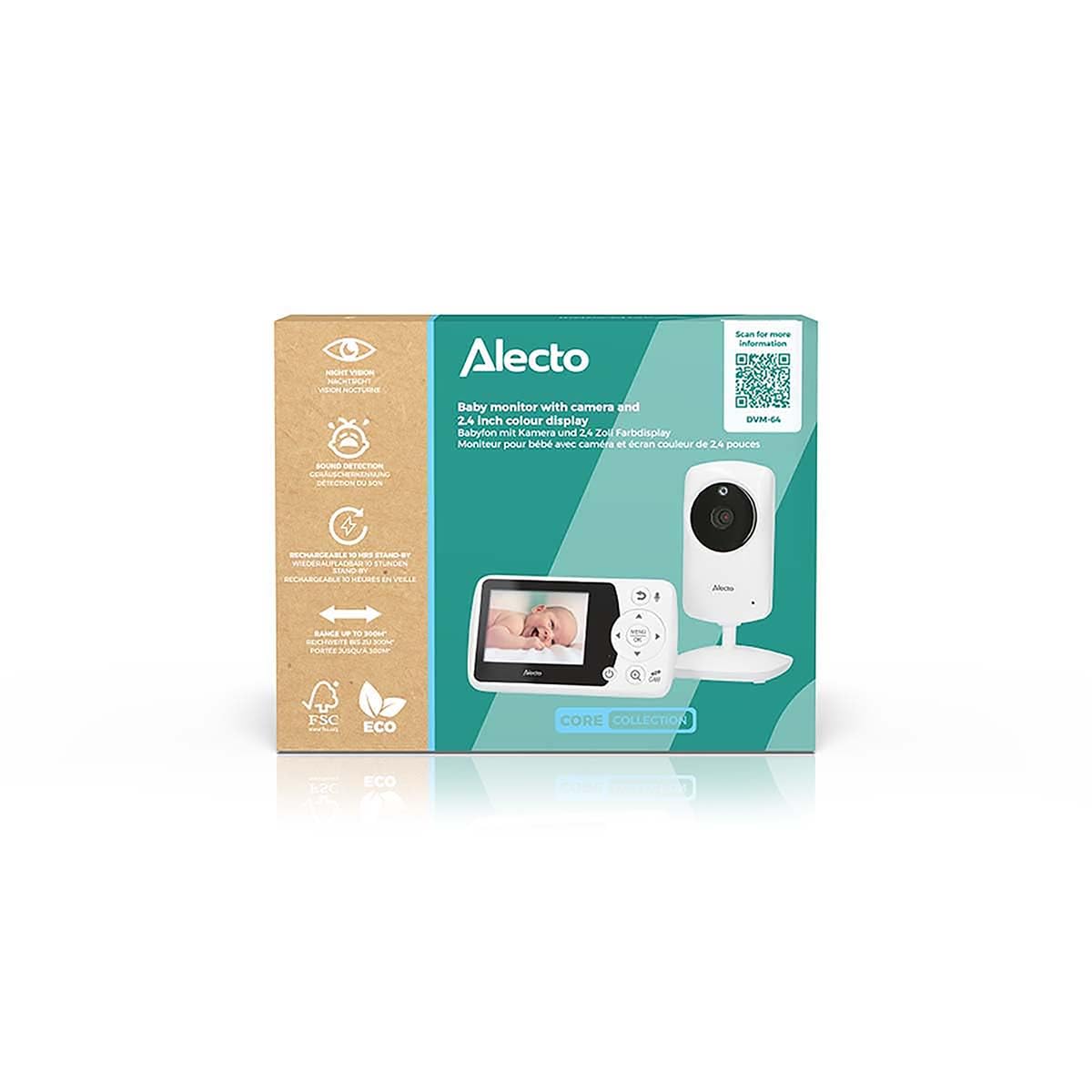 Alecto DVM64 - Vigilabebés con cámara, Pantalla a Color de 2,4 Pulgadas, visión Nocturna, comunicación bidireccional, función VOX, indicador de Temperatura, 8 Canciones de Cuna