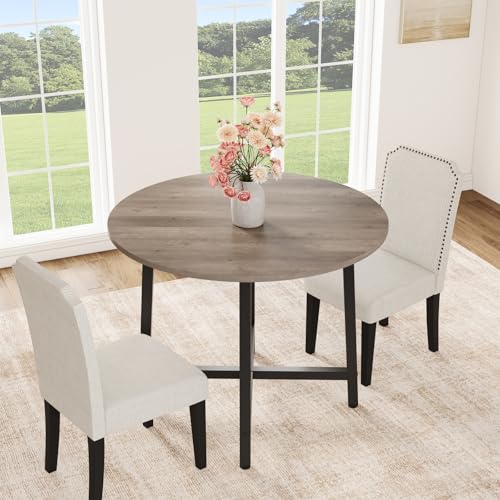 Image of IDEALHOUSE 31.5 Inch Round Dining Table for 2-4, Small Kitchen Dining Room Table for Space Saving, Wood Circle Kitchen Table with Sturdy Metal Frame (No Chairs)