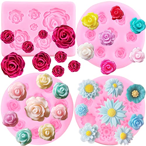 ZiXiang Rose Flower Silicone Molds Daisy Flower Fondant Mold For Cake Decorating Cupcake Topper...