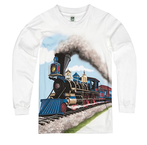 Shirts That Go Little Boys' Long Sleeve Steam Train T-Shirt 6 White