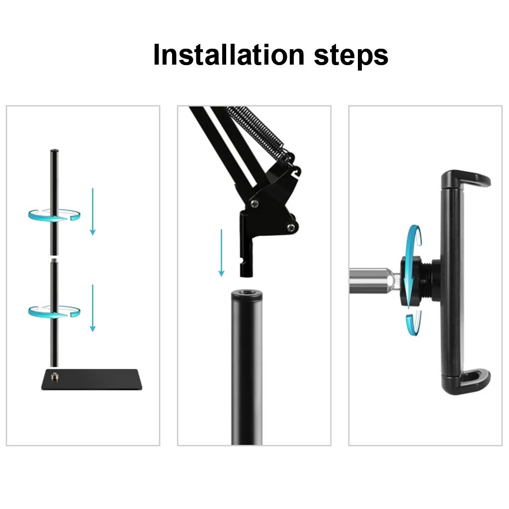 Supporto per tablet, regolabile in altezza, girevole a 360 gradi, supporto per telefono con base in metallo per supporto da letto per smartphone tablet con schermo da 4 ~ 11 pollici, lettore di e-book