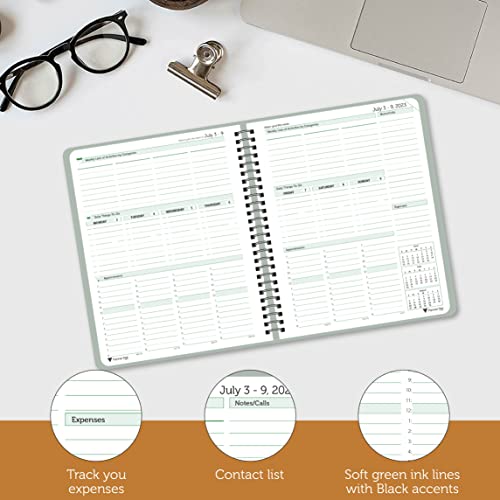 Planner Pad Spiral Bound 3-Tier Funnel Down 12 Month Organizer, July 2023 – June 2024 / Academic Year, Greenish Grey Cover/Soft Green Ink, 6 3/4" X 8 1/2" #TOP3