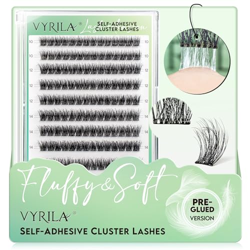 Self-Adhesive Lash Cluster, Pre-Glued Clusters, Pop-On Faux Eyelashes, 3D Thin Band D Curl Natural Look Lahses, Easy to Apply, Reusable 0.05mm Eyelash Extensions (Green Muse-D-0.05-10-16mix)