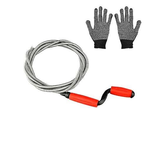 VGECEE Juego de Limpieza de 5m Alambre Desatascador Tuberias Desatascador Ducha Cable Desatascador Tuberias Guia Desatascador Tuberia Muelle Desatascador para WC Ducha Fregadero + Guantes