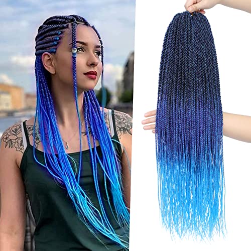 NAYOO Blue Crochet Hair - 8 Packs 26 Inch Ombre Crochet Hair For Black Women, 35 Strands/Pack Small Twist Crochet Braids Hair Hot Water Setting, Crochet Braiding Hair (26 Inch, 1B/Purple/Blue)